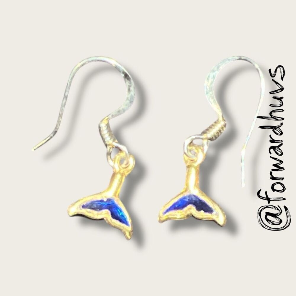 Bundle Sale 3 for $15 | SF Gold Tone Whale Tail Earrings – Blue Enamel